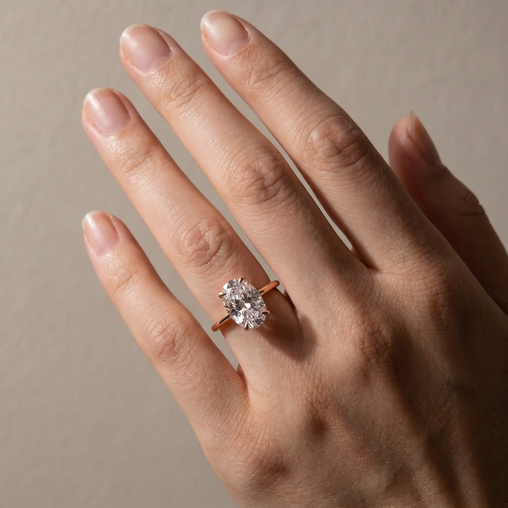 Brass 3.5 Carat Oval Cut Hidden Halo Engagement Ring In Brass Daily Wearable Ring