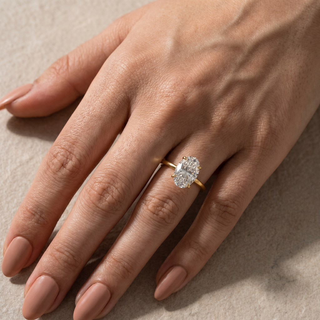 Brass 3.5 Carat Oval Cut Hidden Halo Engagement Ring In Brass Daily Wearable Ring