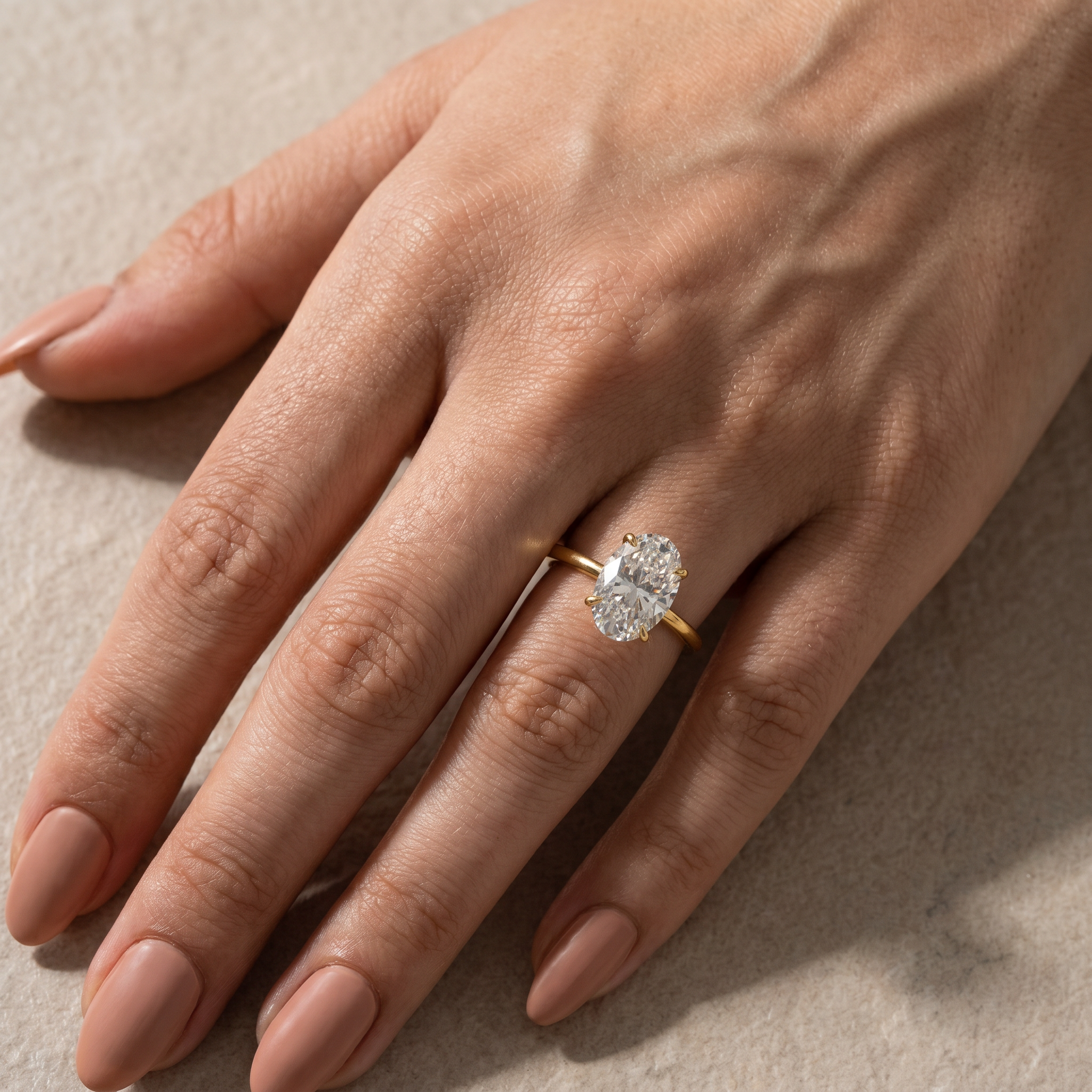Brass 3.5 Carat Oval Cut Hidden Halo Engagement Ring In Brass Daily Wearable Ring