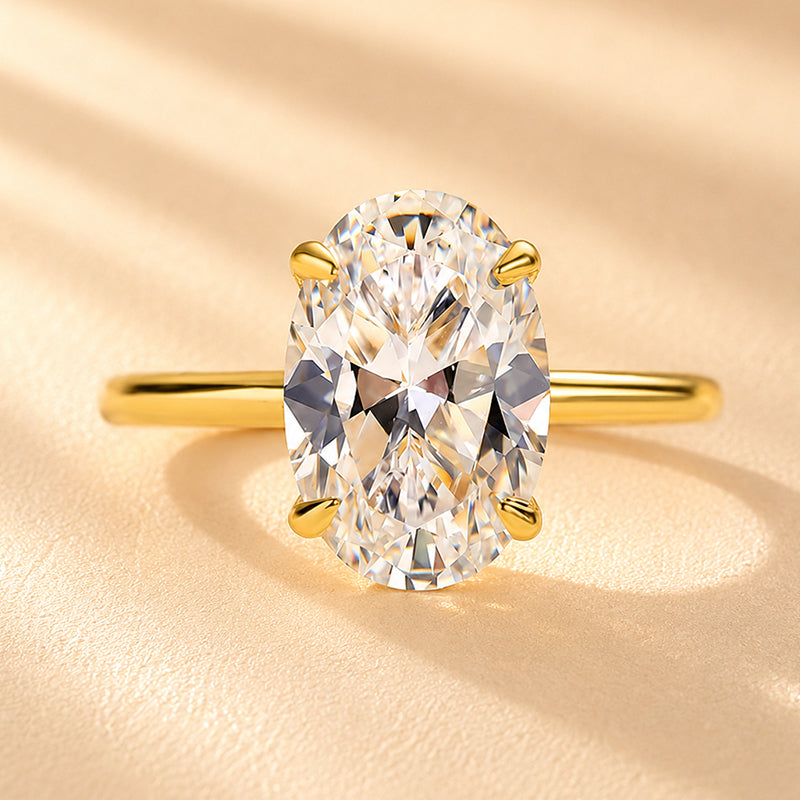 Brass 3.5 Carat Oval Cut Hidden Halo Engagement Ring In Brass Daily Wearable Ring