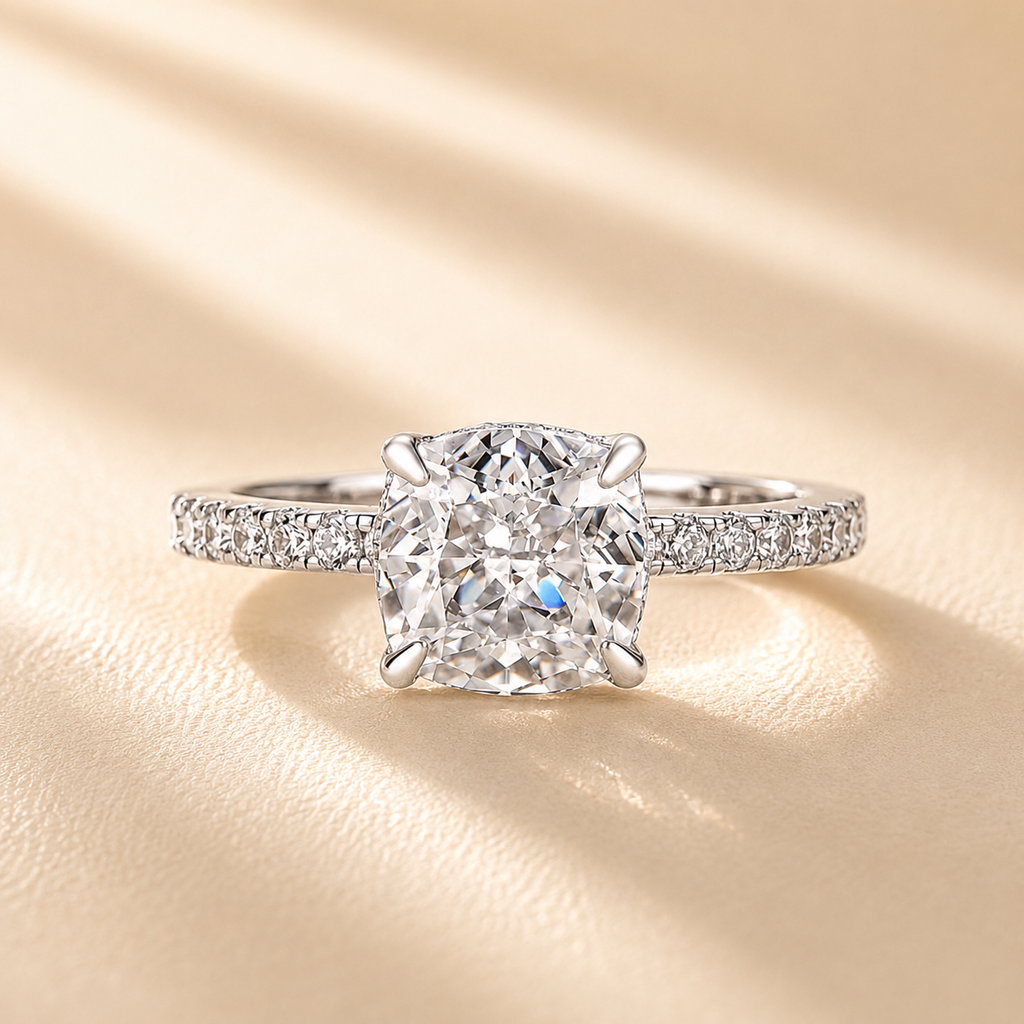 Velirella 2~2.5 Carat Cushion Cut White Sapphire Women's Engagement Ring