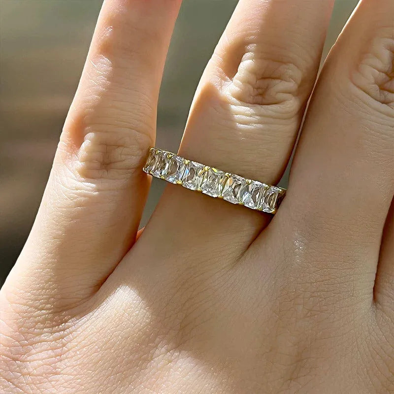 Velirella Elegant Radiant Cut Women's Wedding Band In Brass - Velirellajewelry