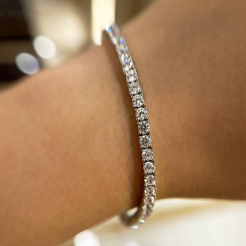Romantic Simple White Round Cut Tennis Bracelet for Women In Brass - Velirellajewelry
