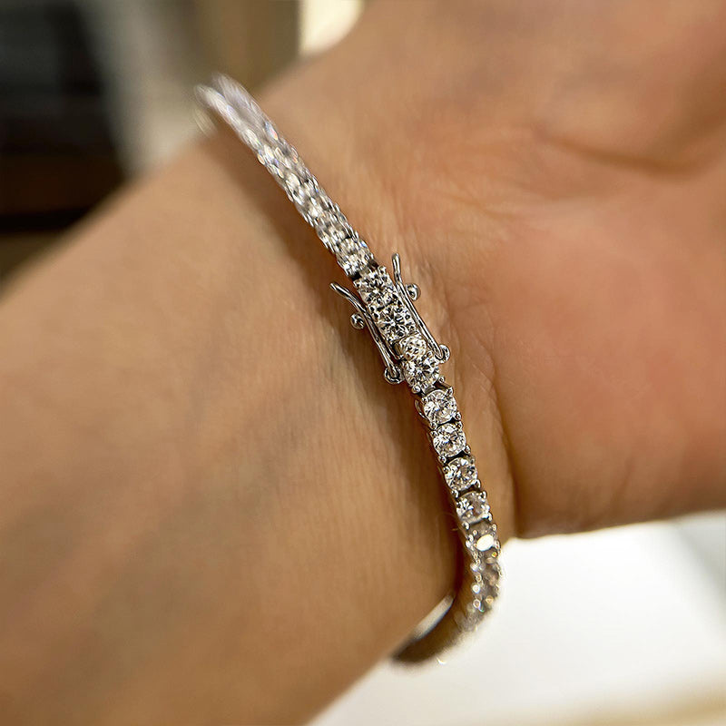 Romantic Simple White Round Cut Tennis Bracelet for Women In Brass - Velirellajewelry