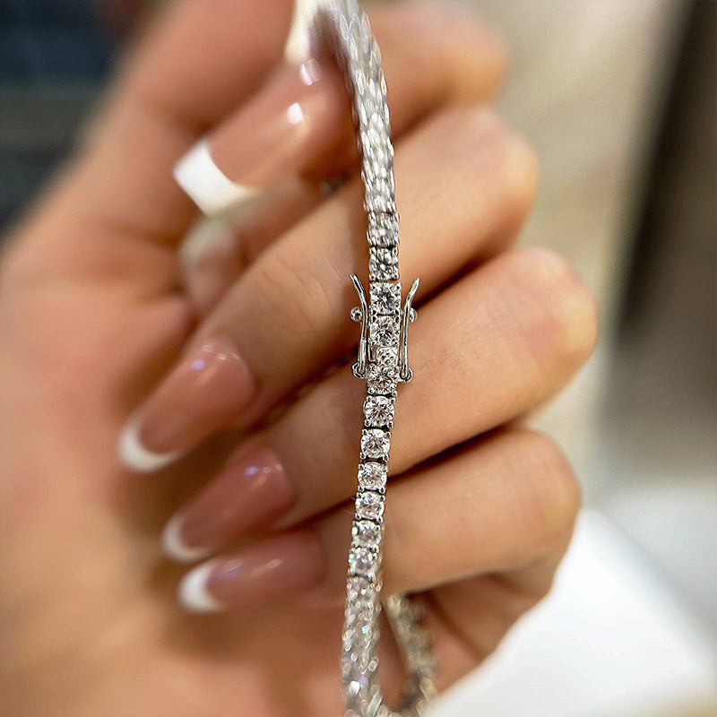 Romantic Simple White Round Cut Tennis Bracelet for Women In Brass - Velirellajewelry