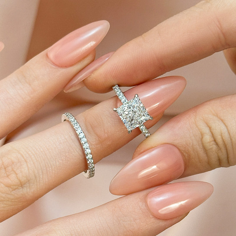 Velirella Elegant Square Princess Cut Wedding Ring Set For Women In Brass - Velirellajewelry