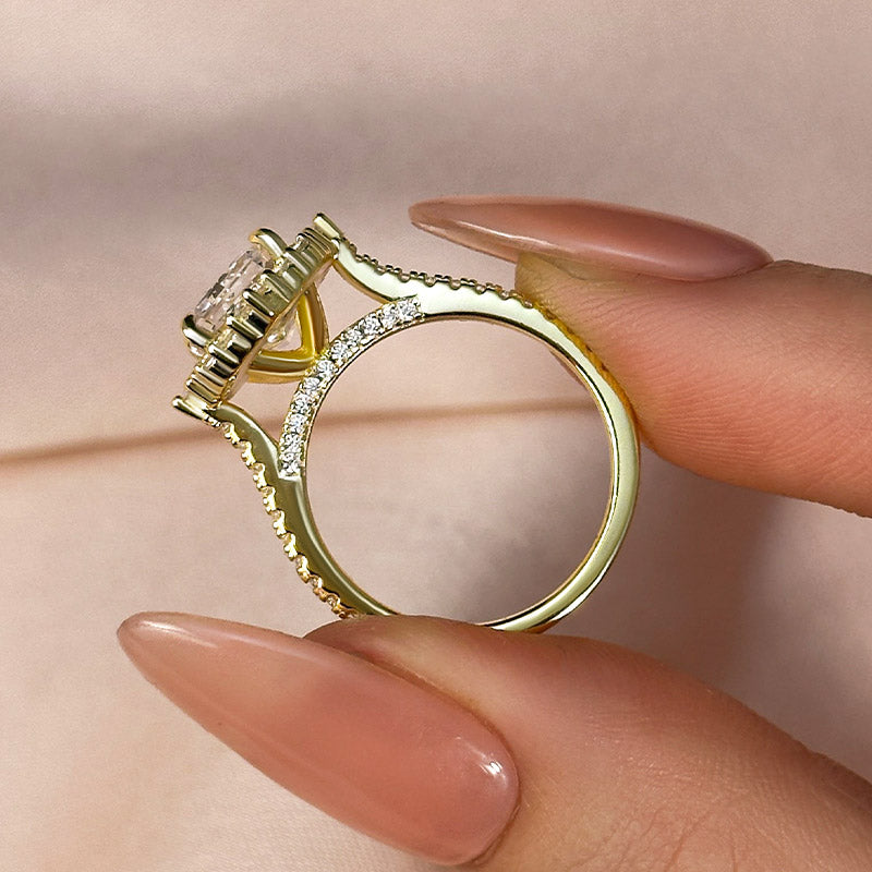 Velirella Gorgeous Halo Radiant Cut Simulated Diamond Engagement Ring In Brass - Velirellajewelry