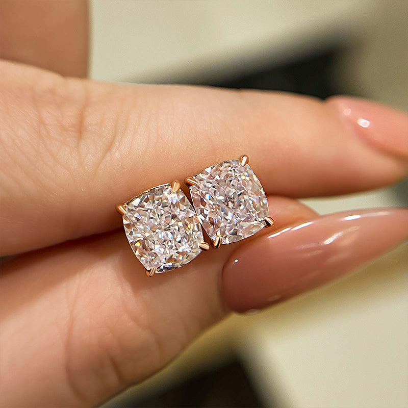 2.0Ct Classic Cushion Cut Women's Stud Earrings In Brass - Velirellajewelry