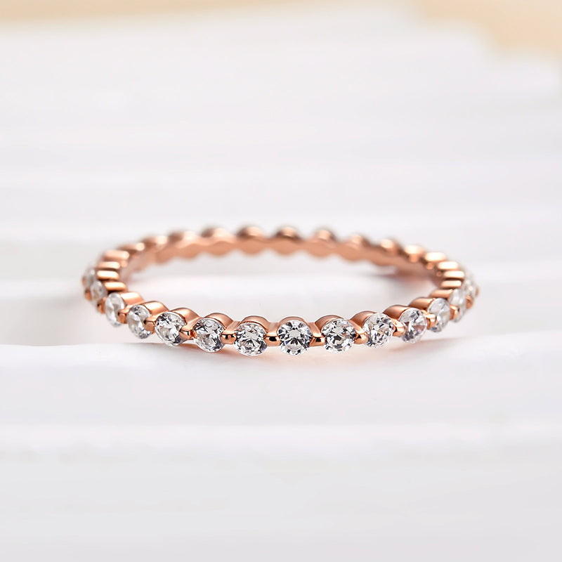 Velirella Classic Round Cut Full Eternity Wedding Band In Brass - Velirellajewelry