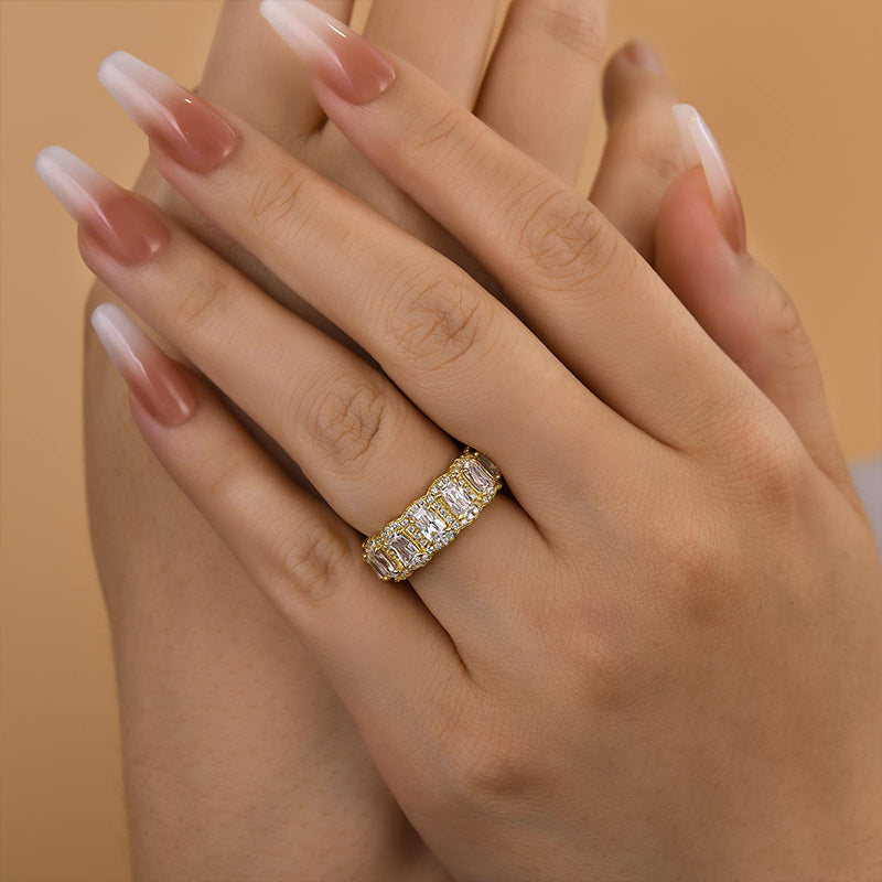 Velirella Luxurious Halo Cushion Cut Wide Wedding Band For Women In Brass - Velirellajewelry