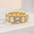 Velirella Luxurious Halo Cushion Cut Wide Wedding Band For Women In Brass - Velirellajewelry