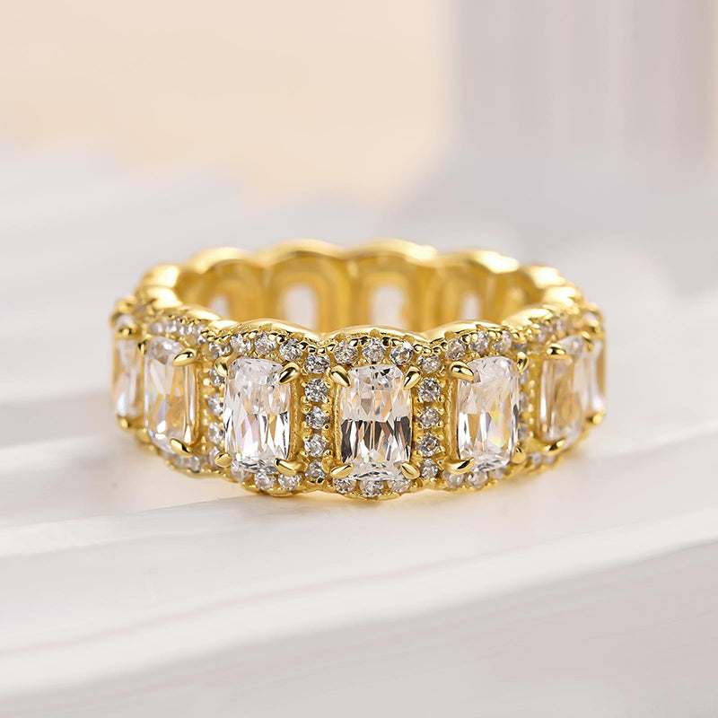 Velirella Luxurious Halo Cushion Cut Wide Wedding Band For Women In Brass - Velirellajewelry
