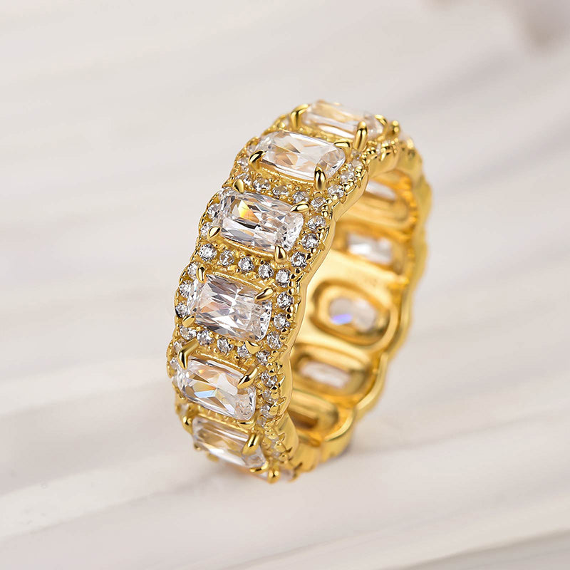 Velirella Luxurious Halo Cushion Cut Wide Wedding Band For Women In Brass - Velirellajewelry
